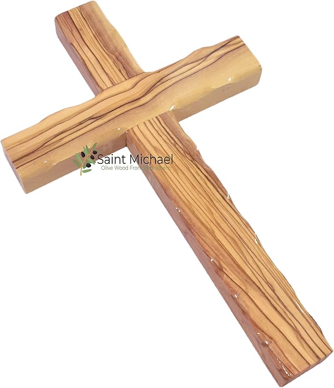Wall -Wooden Wall Hanging Cross Made of Olive Wood in The Holy Land - Unique Gift for Christmas or Wall Cross for Bedroom or Living Room (10 x 6 Inches)