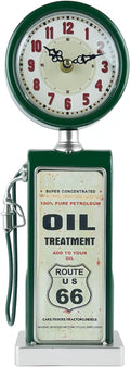 Lily's Home Old Fashioned Route 66 Gas Pump Mantle Clock, Silent-Non-Ticking with Quartz Movement, Makes an Ideal Gift for Antique Sign Collectors, Green (13 1/2" x 4 3/4")