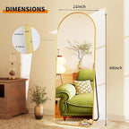 GLSLAND-21x64 inch Full Length Mirror-Aluminum Alloy Frame-Arch Mirror Full Length HD-Full Body for Bedroom or Living Room, Gold