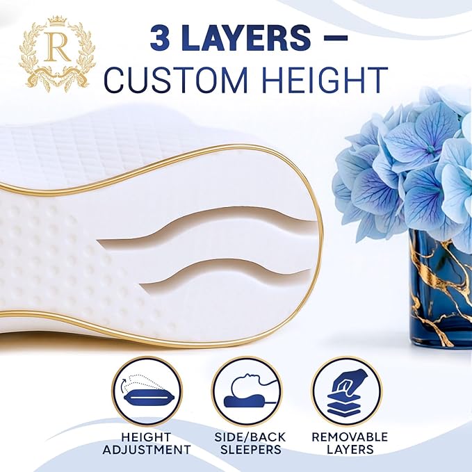 Royal Therapy Travel Memory Foam Pillow, Neck Pillow Bamboo Adjustable Side Sleeper Pillow (Travel 18 x 12 x 5)