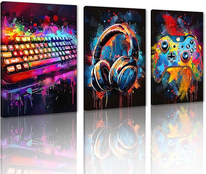 Novatique Graffiti Canvas Wall Art Abstract Gaming Wall Art for Bedroom Colorful Gaming Wall Decor Canvas Picture Print for Game Room,20" x 28" x 3pcs