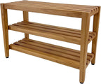 Asta Select Solid Teak 27" Shoe Rack Bench, Teak Entryway Bench, 3-Tier Shoe Storage Organizer, for Entryway, Bedroom, Bathroom and Garden, Fully Assembled, TF-91