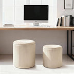 CAROLMADE Set of 2 Round Ottoman with Storage, Upholstered Vanity Stool Support 330lbs Multifunctional Coffee Table Ottoman Velvet Foot Rest Stool or Living Room Bedroom Dorm (Beige)