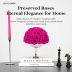 JoyFlower Preserved Flowers Vase Decor, Eternal Flower Stainless Steel Vases for Table Centerpieces, Fuchsia Forever Flower Vases Decorations for Home Party Wedding Bedroom Living Room House Decors