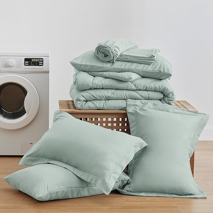 Love's cabin Queen Comforter Set Aqua, 7 Pieces Queen Bed in a Bag, All Season Bedding Sets with 1 Comforter, 1 Flat Sheet, 1 Fitted Sheet, 2 Pillowcase and 2 Pillow Sham