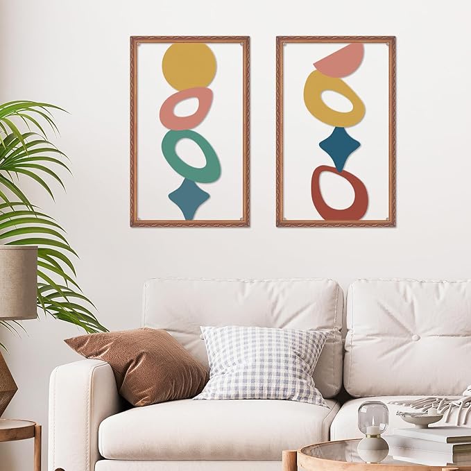 ruelen Abstract Metal Irregular Wall Art - Modern 3D Black Geometric Metal Wall Decor for Living Room - Luxury Wall Sculpture - Colorful Minimalist Home Decor (Metallic wood grain effect)