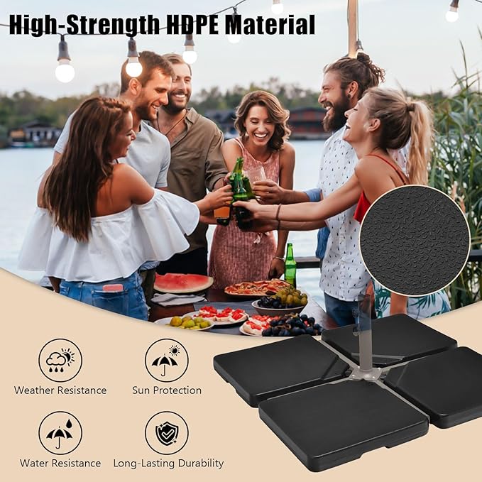 Giantex Cantilever Umbrella Base 220 lbs, 4 PCS Patio Umbrella Stand Water Sand Filled, Heavy Duty HDPE Offset Umbrella Weights with 4 Connecting Pins, Easy-Fill Spouts, for Outside Garden Poolside