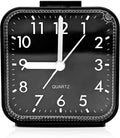 Small Analog Alarm Clock for Bathroom, Black Travel Clock, Battery Operated, Quieter Bedside Dial Clocks for Bedrooms Kitchen, Shelf Desk Clock