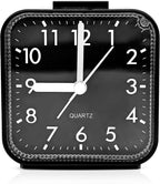 Small Analog Alarm Clock for Bathroom, Black Travel Clock, Battery Operated, Quieter Bedside Dial Clocks for Bedrooms Kitchen, Shelf Desk Clock