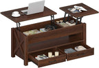 Seventable Coffee Table, 39.3" Lift Top Coffee Table with 2 Storage Drawers and Hidden Compartment, Farmhouse Center Table with Wooden Lift Tabletop, for Living Room,Espresso
