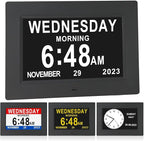 7 Inch Extra Large Day Date Time Digital Day Calendar Clock with Auto-Dimming 12 Alarm Reminders Dementia Clocks for Senior Elderly impaired Vision Memory Loss