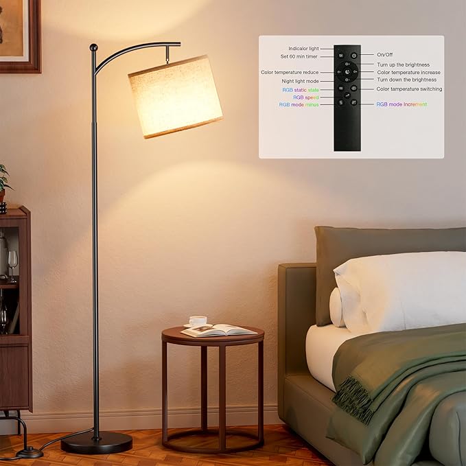Ambimall Floor Lamps with Smart Light Bulb, RGB + Color Temperatures Bright Dimmable Smart Floor lamp(Beige Shade & Black Pole)