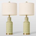 25" Green Ceramic Table Lamp - Modern Bedside Nightstand Lamp, Easy Assembly Twist Knob Switch for Bedroom Living Room Home Office Decor (Bulb Not Included)