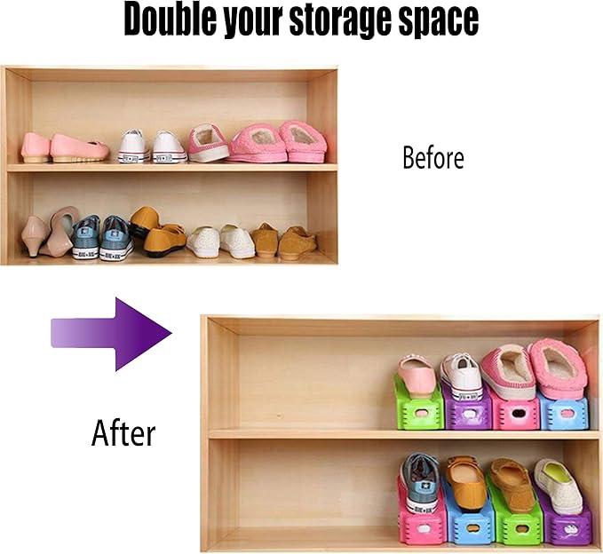Shoe Slots Organizer 12 Pack,Adjustable Shoe Stacker Space Saver, Double Deck Shoe Rack Holder Shoe Stack for Closet Organization,organizadores de zapatos,White (12, White)