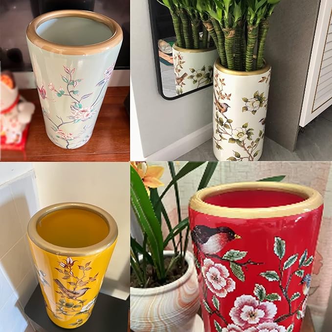 Ceramic Umbrella Stand Umbrella Holder for Entryway Hand-Made Umbrella Stand Barrels Umbrella Holder Cane Floor Standing Vase Ceramic Storage Bucket for Home Office Entrance Indoor.(Silver 205)