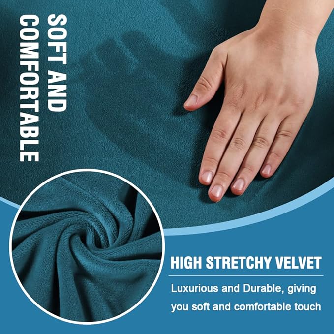 H.VERSAILTEX Sofa Cover 2 Piece T Cushion Armchair Slipcovers Velvet Couch Cover Furniture Protector Stretch T Cushion Sofa Covers for 1 Cushion Couch with 1 Individual T Cushion Covers, Deep Teal