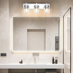 Vanity Light Fixture,3-Light Vanity Light for Bathroom,Chrome Bathroom Vanity Lighting Over Mirror with Square Clear Glass Shade for Restroom