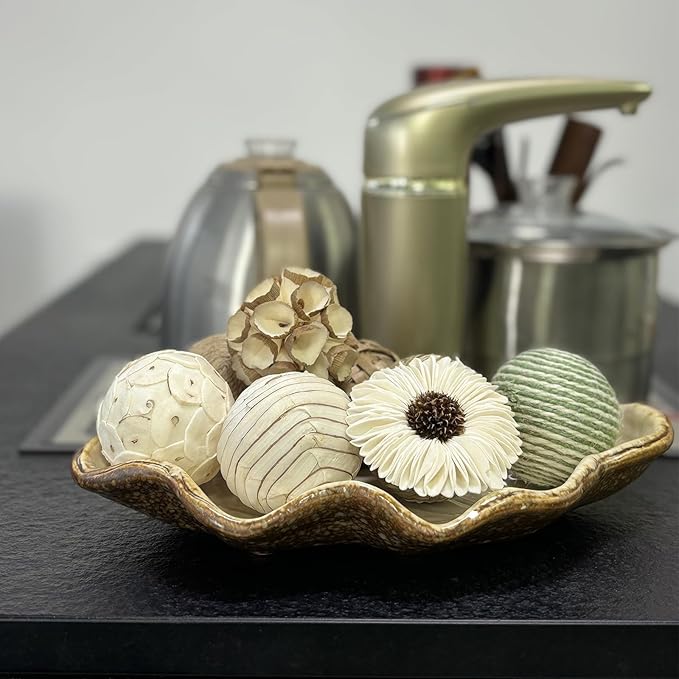 8 Pcs Decorative Balls for Home Decor,2.36 Inch Woven Wicker Rattan Balls Twig Orbs Cotton Linen Decorative Ball for Vase Filler Jar Dough Bowl