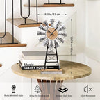 MODE HOME Rustic Windmill Table Clock for Living Room Decor, Vintage Galvanized Metal & Wood Desk Clock with Silent Quartz Movement, Farmhouse Windmill Decor for Living Room, Mantel, Shelf & Office