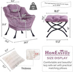 Lazy Chair with Ottoman, Large Purple Lounge Accent Chair with Ottoman and FA Throw Pillow, Comfy Plush Reading Chair for Living Room Bedroom Dorm Room Office Apartment Relaxing Use