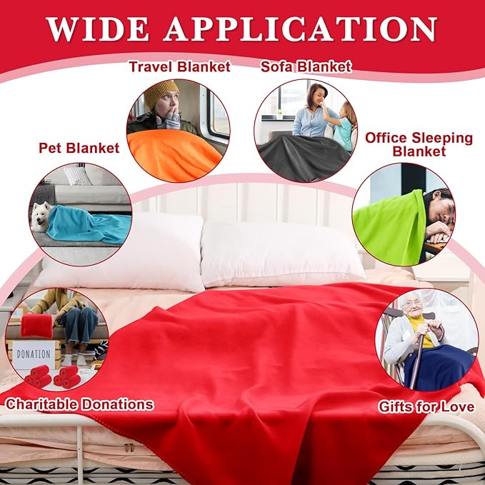 Newwiee 12 Pcs Fleece Throw Blankets Bulk 50'' x 60'' Oeko-tex Standard 100 Certified Spring Outdoor Wedding Guest Blankets Lightweight for Sleepover Donation Lap Pet Sofa Home (Fluorescent Colors)