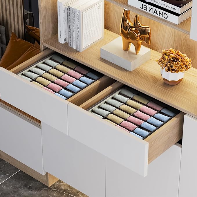Joyoldelf Drawer Organizer 2 Packs, 24 Cell Collapsible Closet Cabinet Storage Boxes for Underwear, Socks, Bra, Handkerchiefs, Ties, Belts