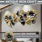 edaknez Extra Large Metal Wall Art, Metal Wall Decor for Living Room, 3D Flower Leaves Wall Decoration, Coastal Nautical Wall Hanging Sculpture, for Indoor Outdoor Black & Gold (B 145x55x6cm)