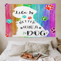 VUMIVI Cute Dog Tapestry Rainbow Color Planks Rustic Farmhouse Home Decor Pet Paws Tapestry Wall Hanging for Living Room Bedroom Dorm Classroom Aesthetic Decor W60xL40in