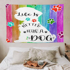 VUMIVI Cute Dog Tapestry Rainbow Color Planks Rustic Farmhouse Home Decor Pet Paws Tapestry Wall Hanging for Living Room Bedroom Dorm Classroom Aesthetic Decor W60xL40in