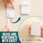TAILI Picture Hangers 8 Pcs, Damage Free Picture Hangers for Walls，Adhesive Picture Hanging Hooks Without Nails，Art Hanger for Bathroom Kitchen Home Door Closet, Inclue 2 Extra Strips