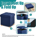 BRIAN & DANY Ottoman with Storage, Square Storage Ottoman for Dorm, Linen Folding Ottoman Foot Stool with Legs for Living Room and Bedroom, 17.7"x17.7"x20" - Blue