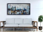 Large Wall Art for Bedroom Abstract City View Canvas Art Gray Blue Buildings Prints for Bedroom Wall Art Office Artwork Wall Decor for Living Room Decor 29x58 inches Black Framed