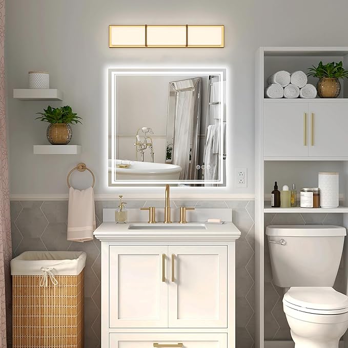 30x30 Inch Led Mirror for Bathroom with Front Light and Backlit, Bathroom Mirror with Led Lights, Vanity Mirror with Lights for Wall, Anti-Fog, Dimmable, Memory Function, Tempered Glass