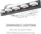 Ralbay Dimmable Matte Black Vanity Light Modern 5 Lights Acrylic Stainless Steel Vanity Wall Light Over Mirror Long LED Modern Bathroom Vanity Lighting Fixtures