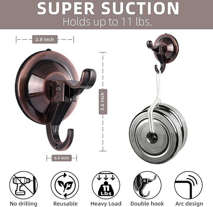 Antimbee Suction Cup Hooks,10 Pack Wreath Hangers with Ultra Thin Adhesive Disc on Smooth/Uneven Surfaces,Removable Large Suction Cup for Shower,Bathroom,Glass,Door,Windows,Kitchen-Red Copper