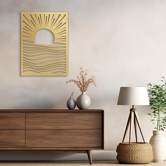SIGNLEADER Metal Wall Art Decor Moons in Landscape Minimalist Modern Abstract Wall Sculpture Hangings Home Decoration for Living Room, Bedroom, Bathroom, Kitchen, Outdoor - 24" Gold