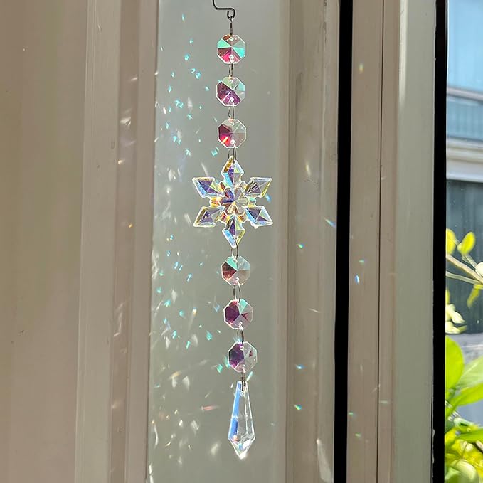 WOMHOPE Crystal Ornaments for Christmas Tree Sun Catcher Crystals Hanging Rainbow Maker for Windows Acrylic Snowflake Crystal Ball Prism Decorations Ornaments 4 Pcs (Multi Color)