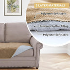 H.VERSAILTEX Couch Cover Chenille Pet Fuzzy Sofa Covers for 3 Cushion Couch Anti Slip Washable Sofa Slipcovers with Strap Soft Couch Protector Cover for Dogs Cats Kids(36" x 82",Khaki)