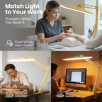Neatfi XL Nail Desk Lamp with Clamp, 2200 Lumens, 20-Inch Wide Head, Dimmable 4 Levels, 3 Color Modes 3000K–6000K, LED Task Light for Manicure Table, Crafts, Workbench, Office (CCT, Gold)