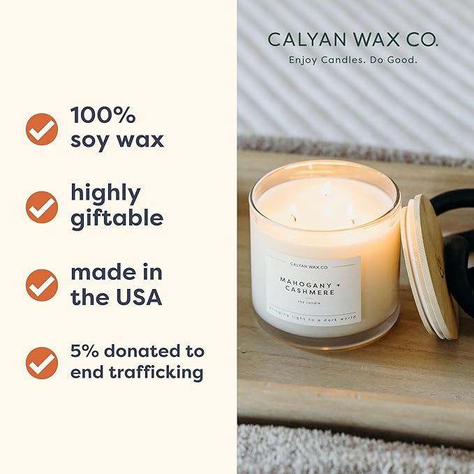 Calyan Wax Co. Passionfruit & Ginger 3 Wick Scented Candle - 43 Hour Burn - Luxury 3 Wick Soy Candles - Non Toxic Soy Wax Candles - Long Lasting Large Glass Jar Candle for Home - 14.9oz