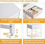 Living Room Large Side Table, End Table with Drawers, Refrigerator Stand Printer Table with Adjustable Shelves, Office Square Coffee Table White YD-TM156W