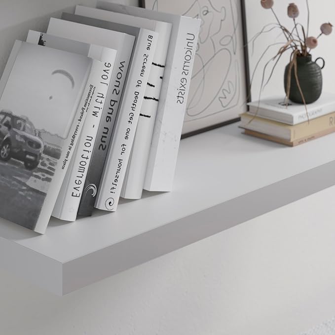 Floating Shelf, Set of 1 Wall Shelf, 24 in W x 12.75 in D x 2 in H Wooden Floating Wall Shelf with Invisible Brackets for Living Room/Bedroom/Bathroom/Kitchen Storage and Decor, White