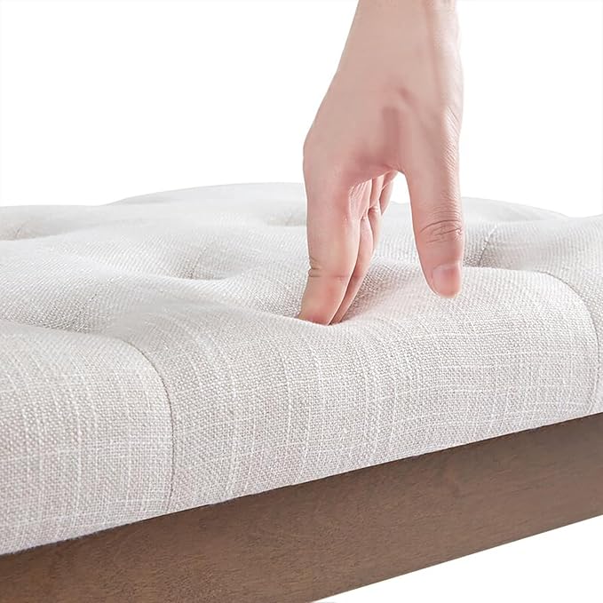 LEILISI Entryway Shoe Bench with Storage, End of Bed Bench, Linen Upholstered Button-Tufted Seat Bench with Solid Wood Frame for Living Room, Bedroom (Beige, 39.4'')