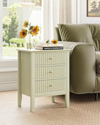 Fluted Nightstand, Farmhouse Night Stand with 3 Drawers, Mid Century Modern Side Accent Table,Bedside End Table for Bedroom, Living Room, Pale Green