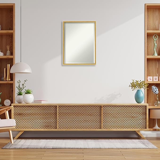 Amanti Art White Wall Mirror 25x19 Paige White Gold Rectangle Bathroom Mirror for Wall Decor Living Room, Medium Modern Wood Frame, Hangs Horizonally and Vertically, Bathroom Decor, Beveled Edge