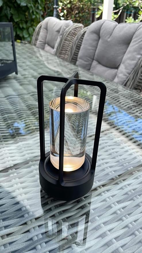 Klarako Crystal Lantern Lamp – Modern Cordless Rechargeable Bedside & Outdoor Light, Portable Wireless Lamp – Dimmable Touch Control – Luxury Living Room & Hotel-Style Lighting (Black, 10-Pack)
