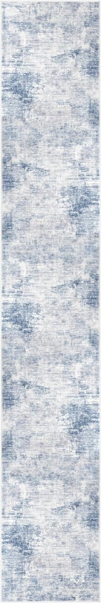 IOHOUZE Abstract Runner Rug 3x18 Ft Washable Runners for Hallways, Non Slip Kitchen Runner Printed Faux Wool Entryway Runner Indoor, Modern Abstract Floor Carpet for Hall Stair, Light Blue White