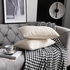 Ivory White Couch Pillow Covers: 2 Pack 12x20 Inch Original Striped Velvet Rectangular Throw Pillow Cases for Farmhouse Home Decor