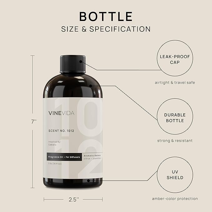 VINEVIDA (16oz) Hotel Fragrance Collection Diffuser Oil - Hotel Scents Diffusers for Home - Cold Air Diffuser Oil - Hotel Scent Essential Oil - Scent No.1012 Inspired by Ritz Carlton Hotel