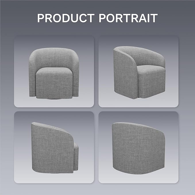 COLAMY Swivel Accent Chair, Modern Barrel Round Chair, Upholstered Comfy Living Room Chair with Armrest, Armchair for Reading Room/Bedroom/Waiting Room/Office, No Assembly, Grey
